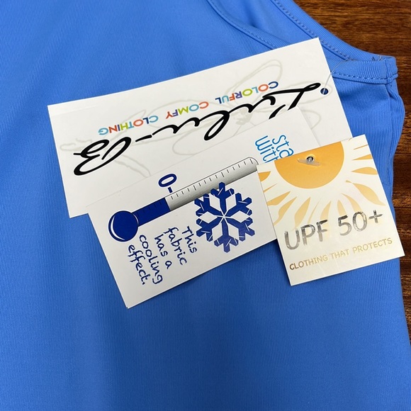 NWT  Lulu-B split neck tank top in solid blue/peri. Upf 50+ - Picture 4 of 5